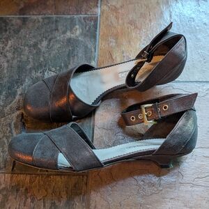 funky NELLO NEMBRO italian metallic leather shoes 37.5 7.5
